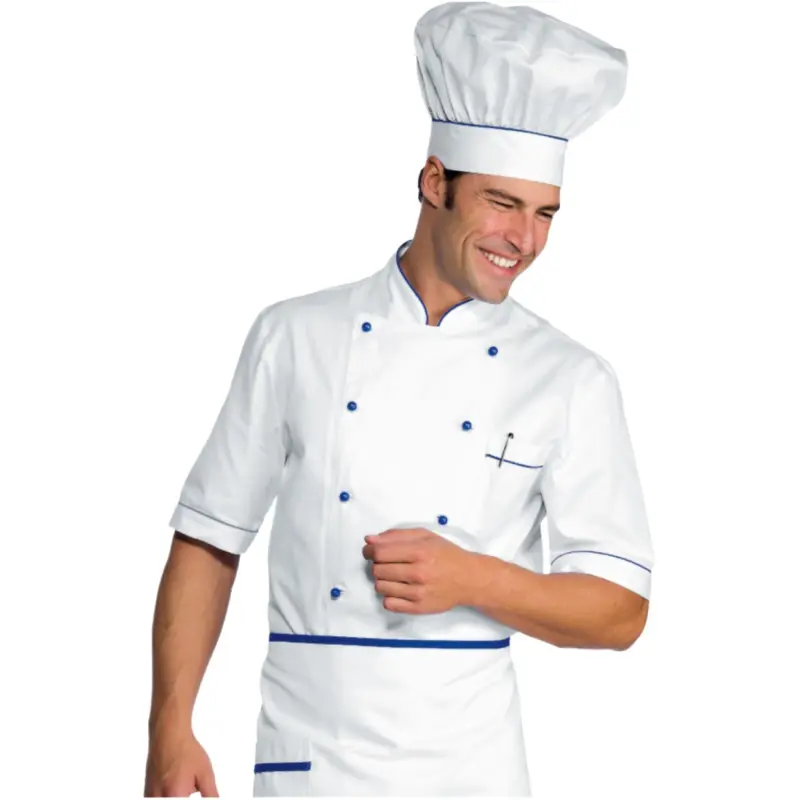 Vendita Giacca da cuoco bianca con profili blu online in offerta