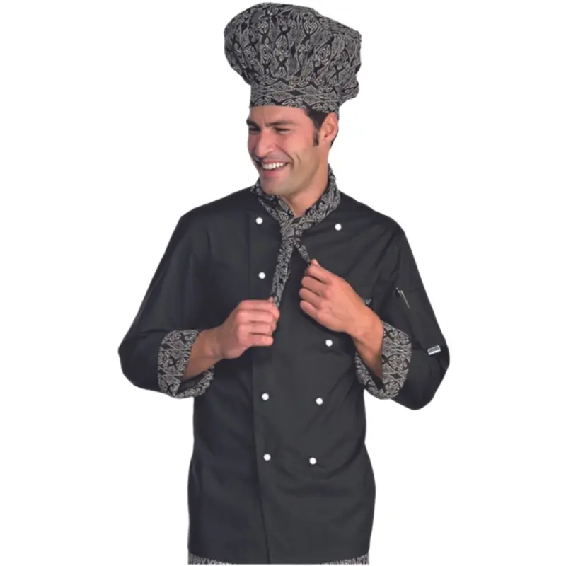 Vente de Veste de travail de chef noire avec inserts blancs en ligne